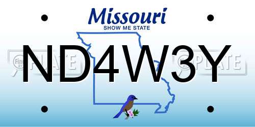 ND4W3Y Missouri License Plate
