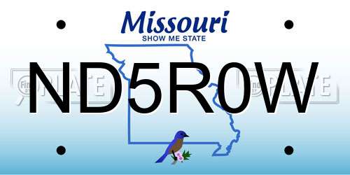 ND5R0W Missouri License Plate