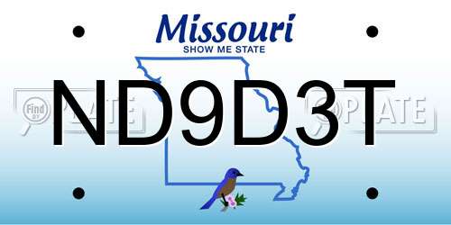 ND9D3T Missouri License Plate