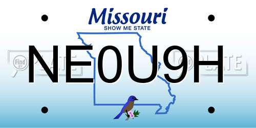 NE0U9H Missouri License Plate