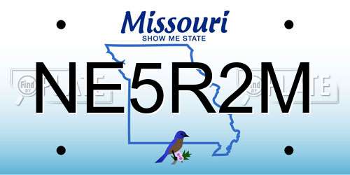 NE5R2M Missouri License Plate