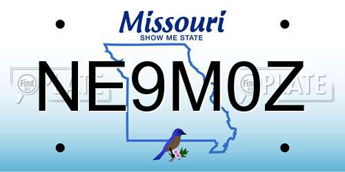 NE9M0Z Missouri License Plate