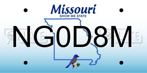 NG0D8M Missouri License Plate