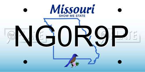 NG0R9P Missouri License Plate
