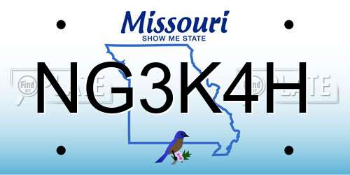 NG3K4H Missouri License Plate