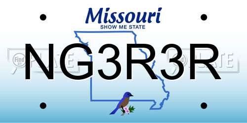 NG3R3R Missouri License Plate