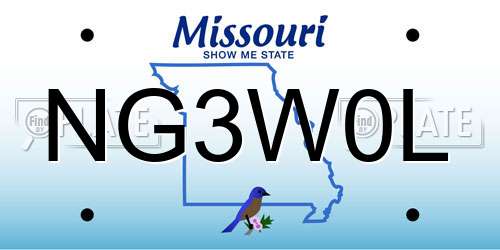 NG3W0L Missouri License Plate