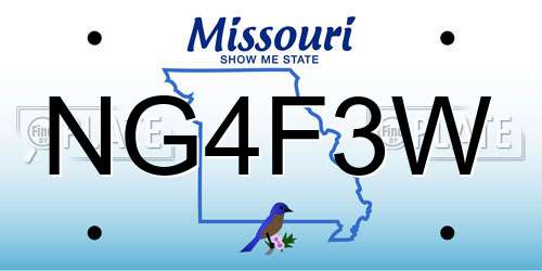 NG4F3W Missouri License Plate