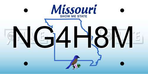 NG4H8M Missouri License Plate