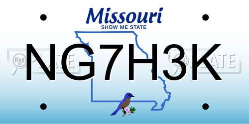 NG7H3K Missouri License Plate