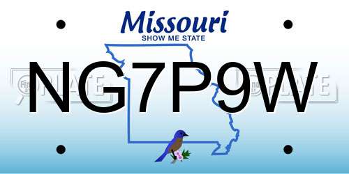 NG7P9W Missouri License Plate