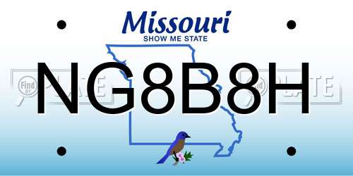 NG8B8H Missouri License Plate