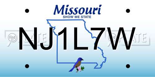 NJ1L7W Missouri License Plate