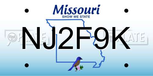 NJ2F9K Missouri License Plate