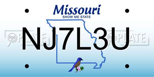 NJ7L3U Missouri License Plate