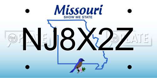 NJ8X2Z Missouri License Plate