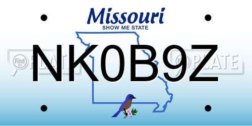 NK0B9Z Missouri License Plate