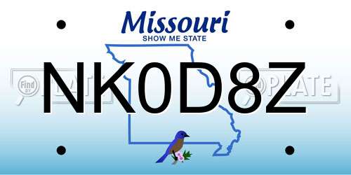 NK0D8Z Missouri License Plate