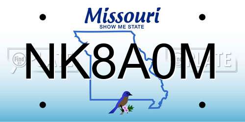 NK8A0M Missouri License Plate