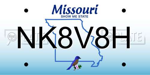 NK8V8H Missouri License Plate