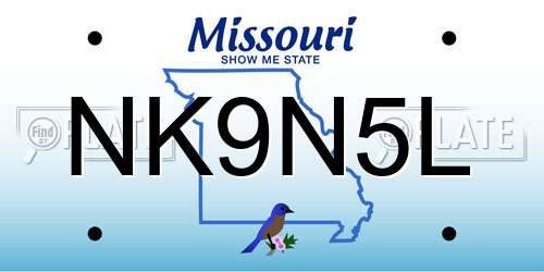 NK9N5L Missouri License Plate