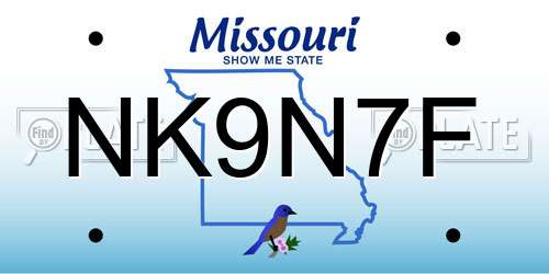 NK9N7F Missouri License Plate
