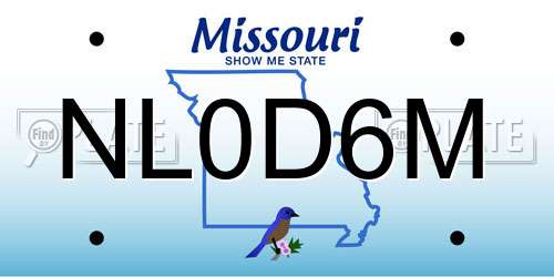 NL0D6M Missouri License Plate
