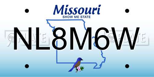 NL8M6W Missouri License Plate