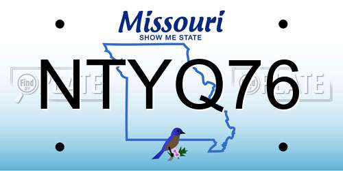 NTYQ76 Missouri License Plate