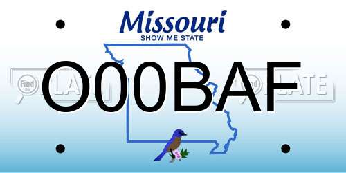 O00BAF Missouri License Plate