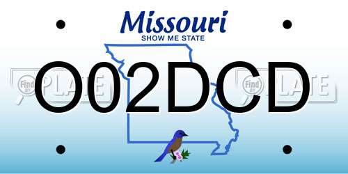 O02DCD Missouri License Plate
