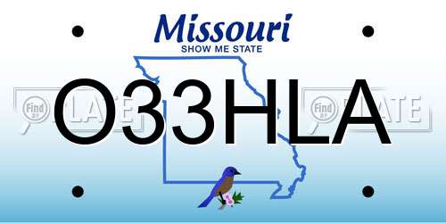 O33HLA Missouri License Plate