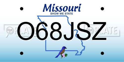 O68JSZ Missouri License Plate