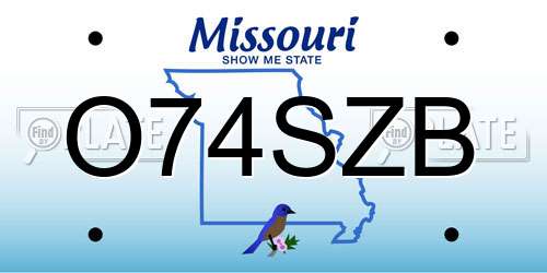 O74SZB Missouri License Plate