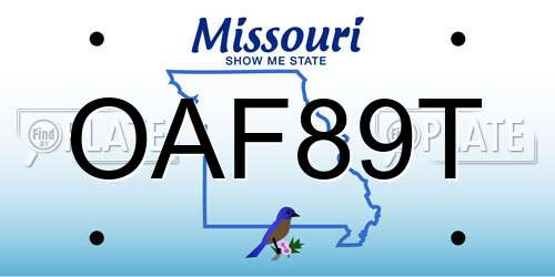 OAF89T Missouri License Plate
