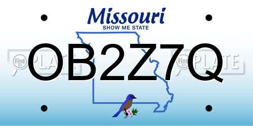 OB2Z7Q Missouri License Plate