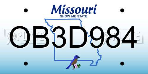 OB3D984 Missouri License Plate