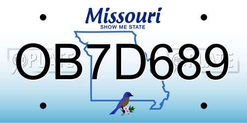 OB7D689 Missouri License Plate