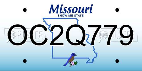 OC2Q779 Missouri License Plate