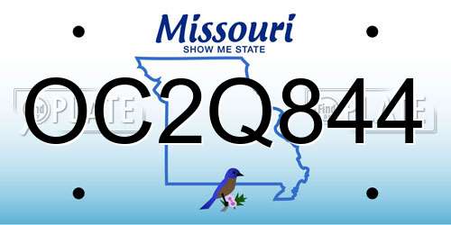 OC2Q844 Missouri License Plate