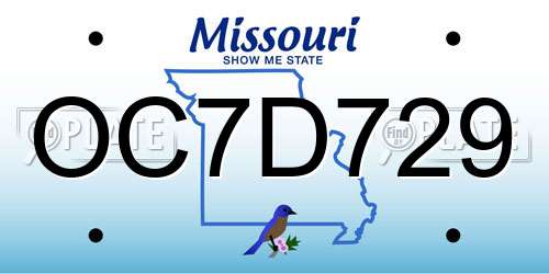 OC7D729 Missouri License Plate