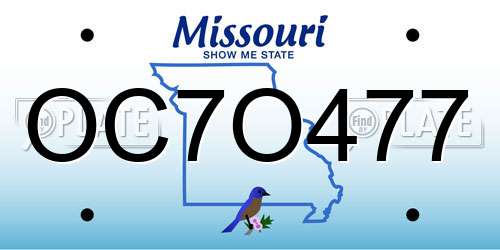 OC7O477 Missouri License Plate