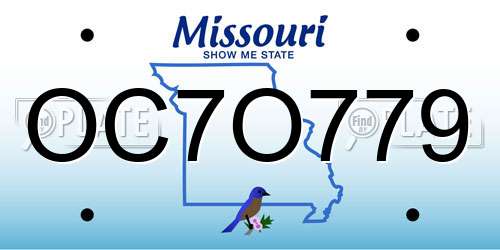 OC7O779 Missouri License Plate