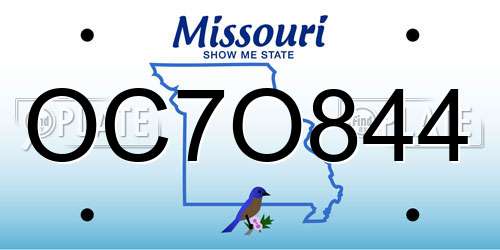 OC7O844 Missouri License Plate