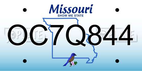 OC7Q844 Missouri License Plate