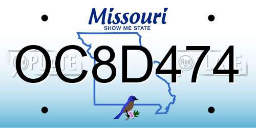 OC8D474 Missouri License Plate
