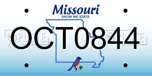 OCT0844 Missouri License Plate