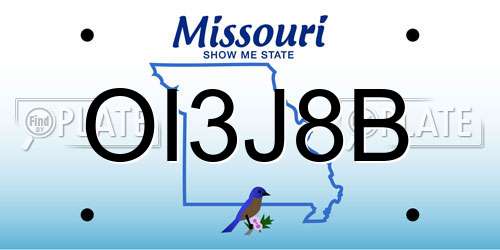 OI3J8B Missouri License Plate