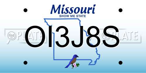 OI3J8S Missouri License Plate