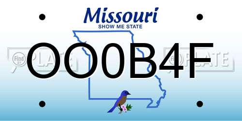 OO0B4F Missouri License Plate